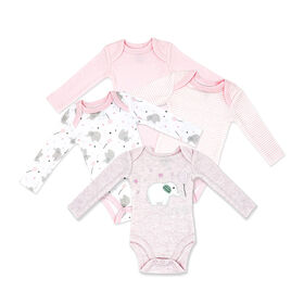 Naturelle 4 Pack Long Sleeve Bodysuit: Pink