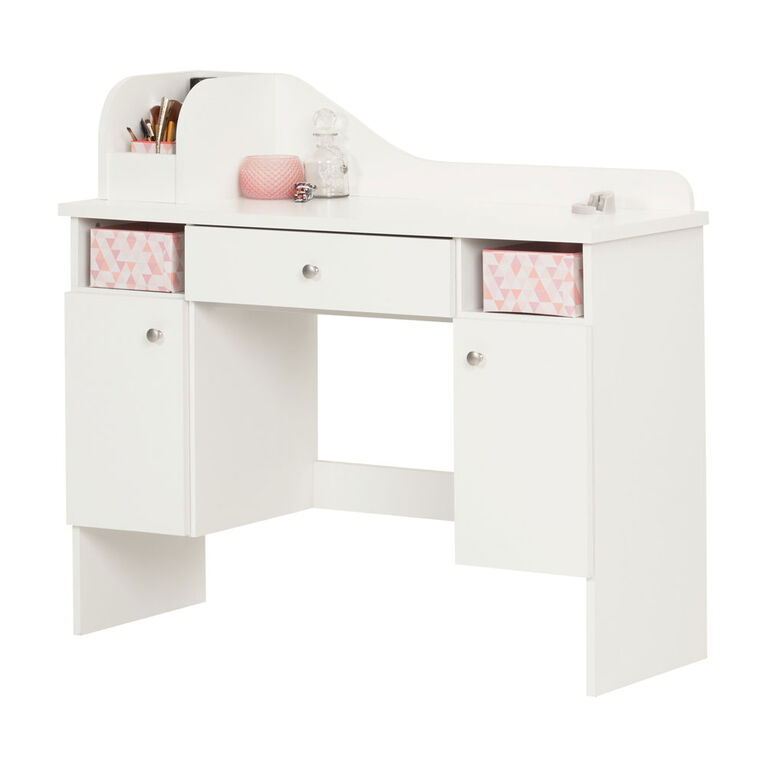 Vito Makeup Desk with Drawer- Pure White and Pink