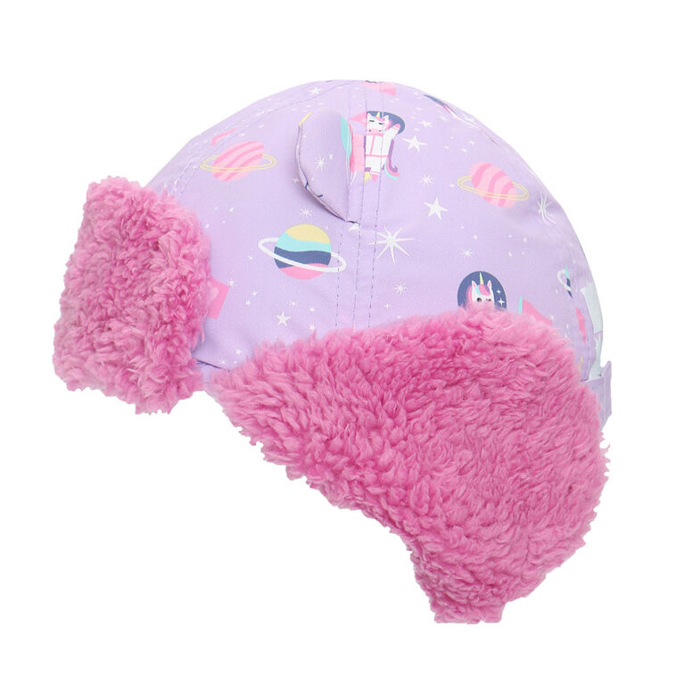 FlapJackKids - Baby, Toddler, Kids, Girls - Water Repellent Trapper Hat - Sherpa Lining - Unicorn/Lilac - Small 6-24 months