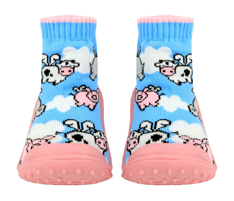 Tickle-toes Skid Proof Shoes with Animals & Clouds Design, 0-6 Months
