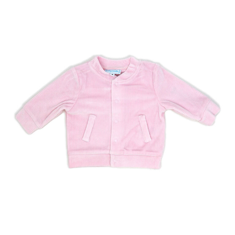 Baby Mode 3 Piece Ribbed Velour Varsity Set: Pink Rainbow Bunny  24M