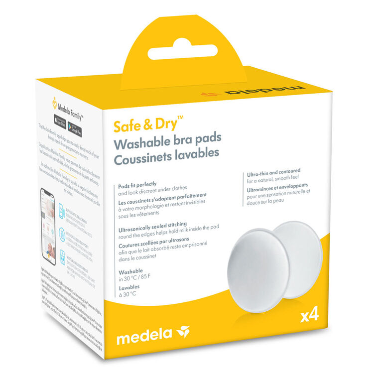 Medela Safe & Dry Washable Nursing Pads, 4 Count Breast Pads for Breastfeeding, Ultra-Absorbent, Reusable, No-Slip Contoured Design