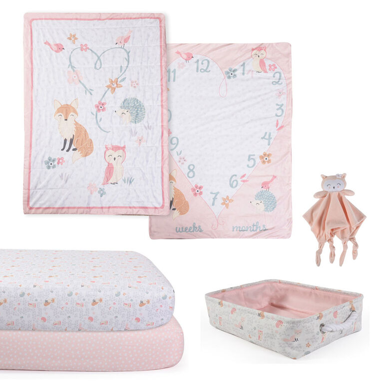 5 Piece Nursery Bundle, Pink Woodland