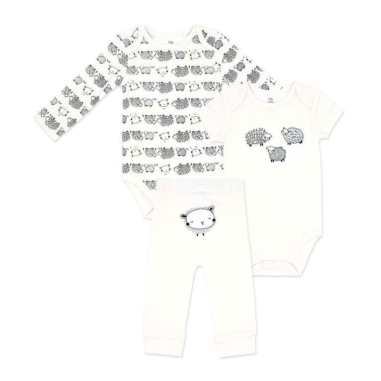 Baby Mode 3 Piece Turn Me Around Set: Ivory Sheep 3-6M