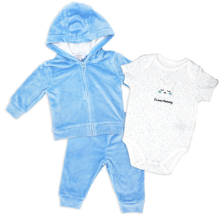 Sterling Baby 3 Piece Velour Jacket Set: Blue Bunny