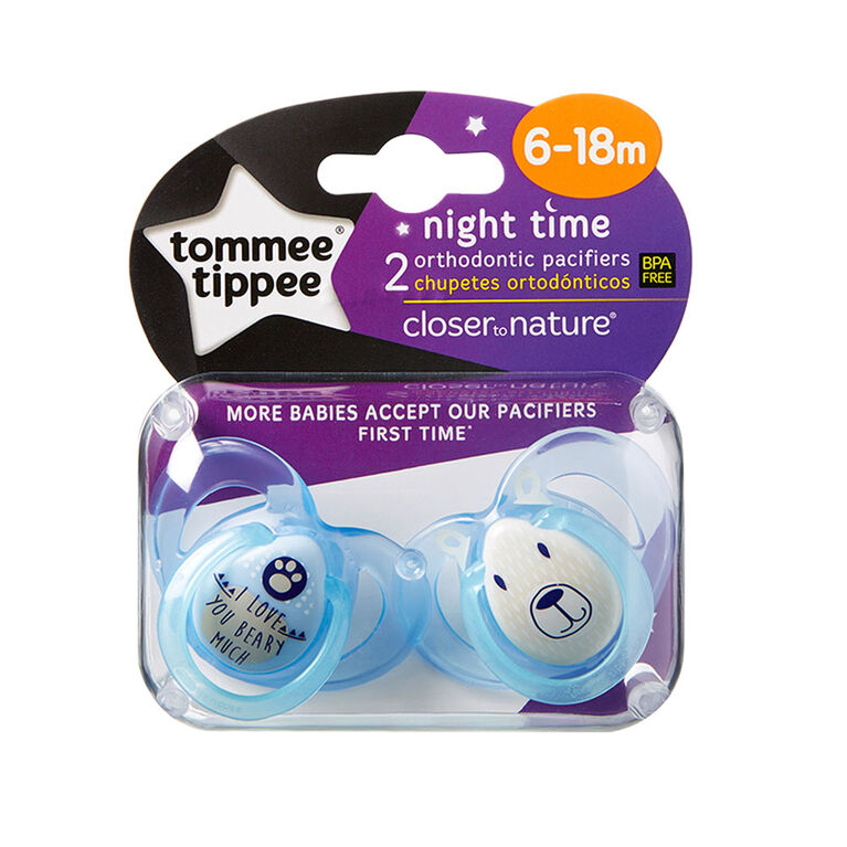 Tommee Tippee 2-Pack 6-18 Months Night Time Pacifier - Blue - Patterns