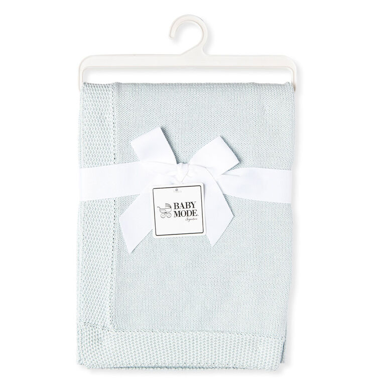 Baby Mode Signature Blue Knit Blanket with Border