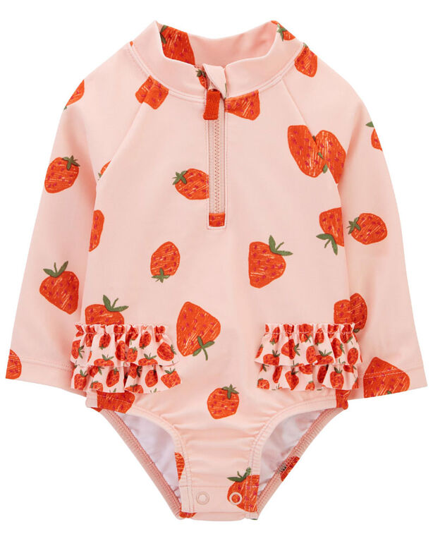 Carter's Strawberry Ruffle 1-Piece Rashguard Swimsuit 12M