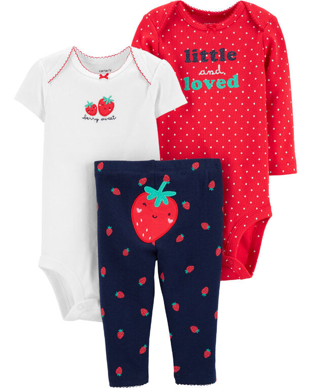 Carter's 3-Piece Strawberry Little Character Set - Red/Ivory/Blue, 6 Months