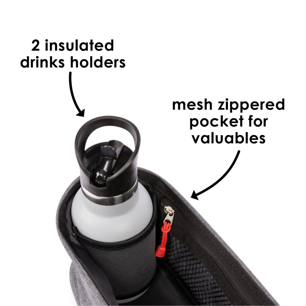 Diono Buggy Buddy Universal Stroller Organizer With Cup Holders Secure Attachment Zippered Pockets Safe Secure Gray