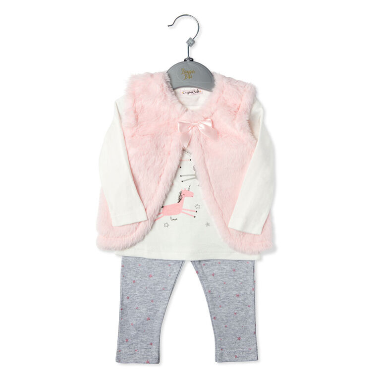 Bonjour Bebe - Girls 3 Piece Vest Set: Unicorn - 6-12 Months