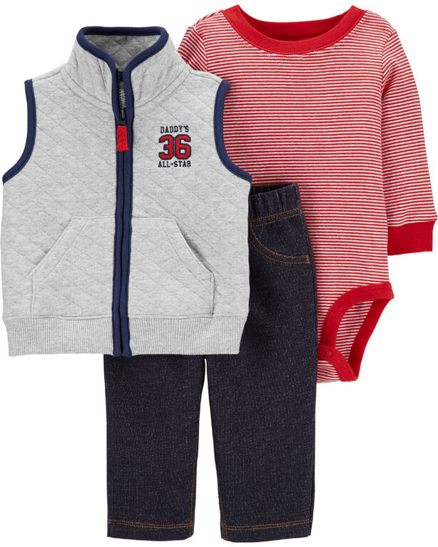 Carter’s 3-Piece Quilted Varsity Vest Set - Red, Newborn