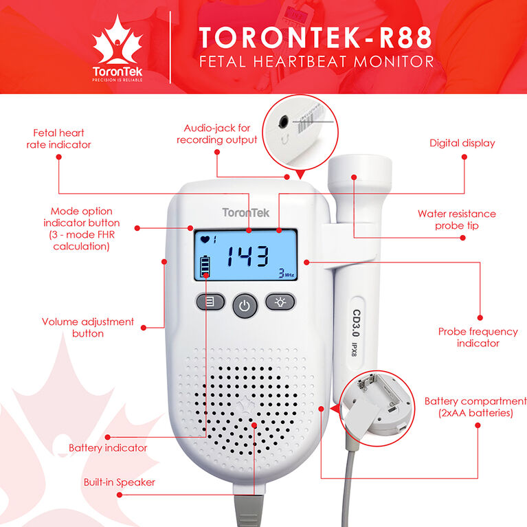 Torontek R88 moniteur foetal avec un tube de gel de 250 ml. - Édition anglaise