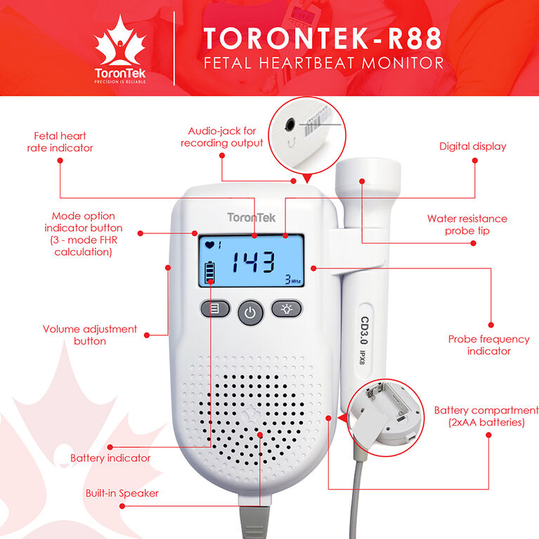 Torontek R88 Fetal Heart Monitor with 250 ml Gel - English Edition