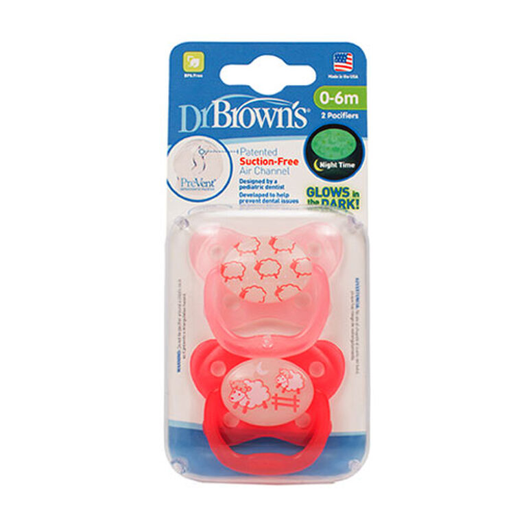 Dr. Brown's PreVent Glow in the Dark Pacifier, 06 Months Pink
