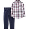Carter's 2-Piece Plaid Button-Front Shirt & Poplin Pant Set - Pink/Navy, 3 Months