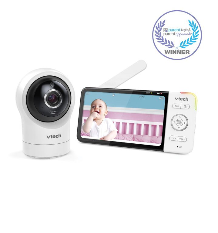 Moniteur vidéo RM5764HD Wi-Fi intelligent avec écran de 5 po et caméra HD 1080p à vue panoramique et inclinaison à 360 degrés - Blanc