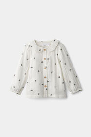 Collar Button Shirt White Floral 5-6Y