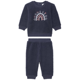 PL Baby  2 piece  sherpa navy rainbow 6M