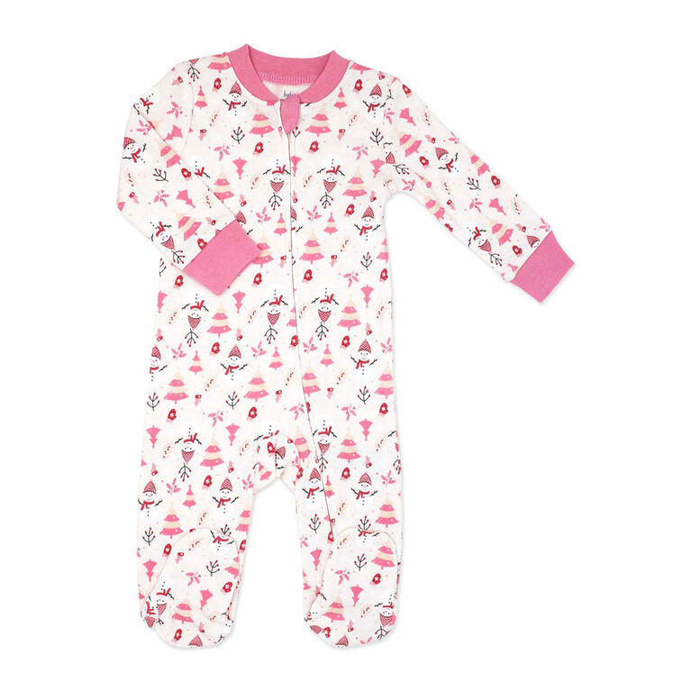 Baby Mode Grenouill&egrave;re de No&euml;l zipp&eacute;e en coton : Bonhomme de neige rose 3-6M