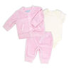 Baby Mode 3 Piece Ribbed Velour Varsity Set: Pink Rainbow Bunny  6M