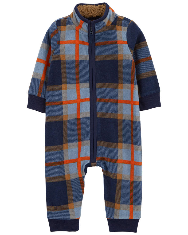 Carter s Plaid Zip Up Fleece Jumpsuit Navy Newborn Babies R Us Canada
