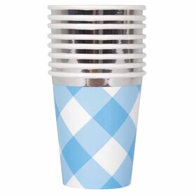 Blue Gingham 1st Bday 9oz Paper Cups 8 pieces