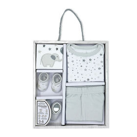Tendertyme Unisex 5 Piece Grey Elephants and Balloons Layette Box Set 0-3M