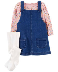 Ensemble 3 pi&egrave;ces t-shirt et robe chasuble en chambray bleu Carter&rsquo;s 3M