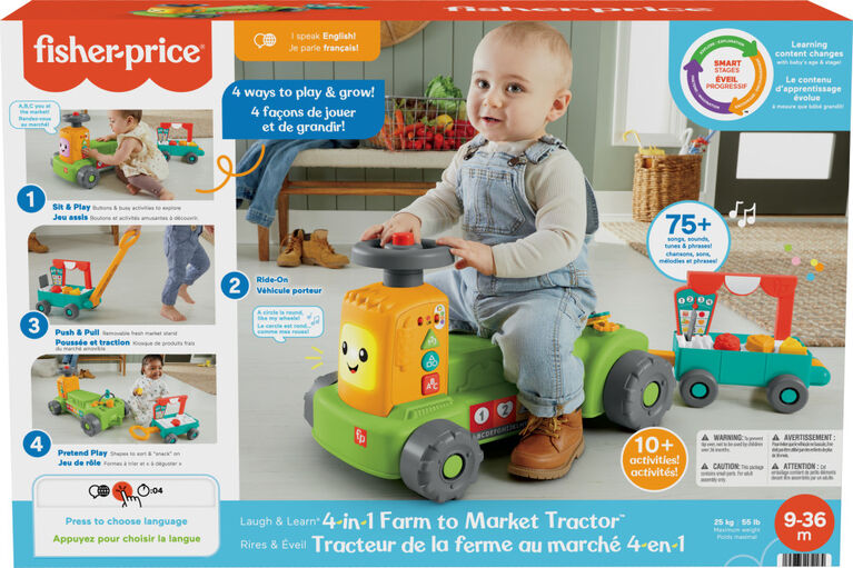 Fisher-Price Laugh and Learn 4-in-1 Farm to Market Tractor Ride-On Learning Toy Multilanguage Version