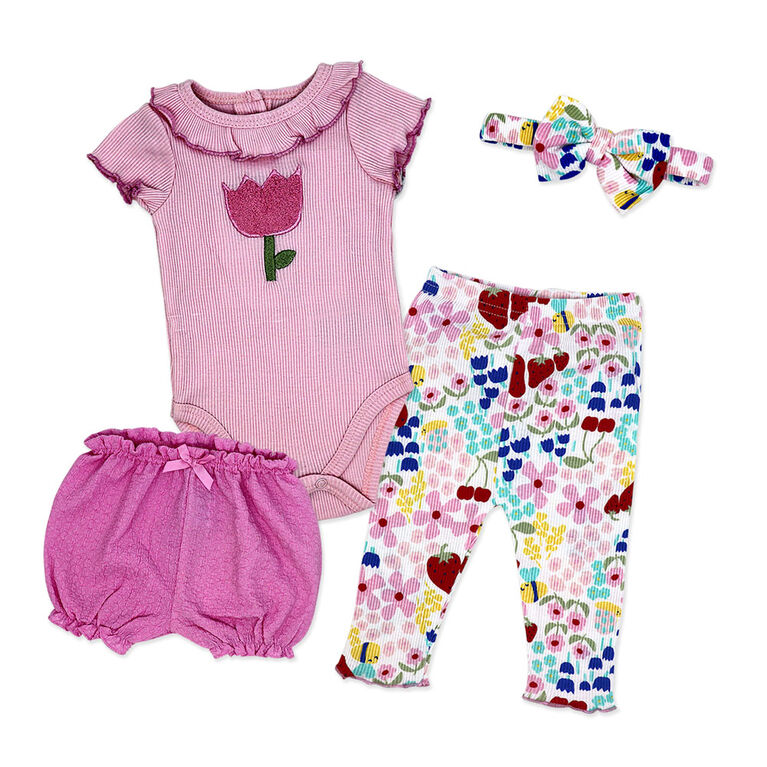 Mini Hop Ensemble de 4 Pi&egrave;ces : Rose Floral 12M