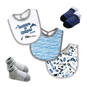 Baby Mode  5 Piece Bib and Sock set : Grey Daddy Helper