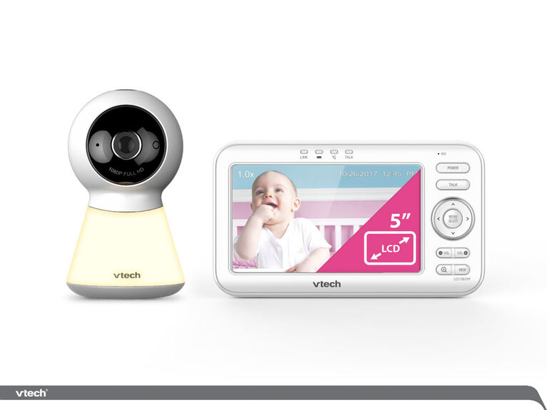 VTech Moniteur vidéo numérique de bébé de 5 po avec veilleuse - VM5254 - blanc