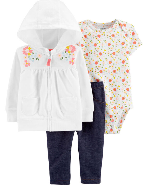 Carter's 3-Piece Floral Cardigan Set - Ivory/Blue, 24 Months