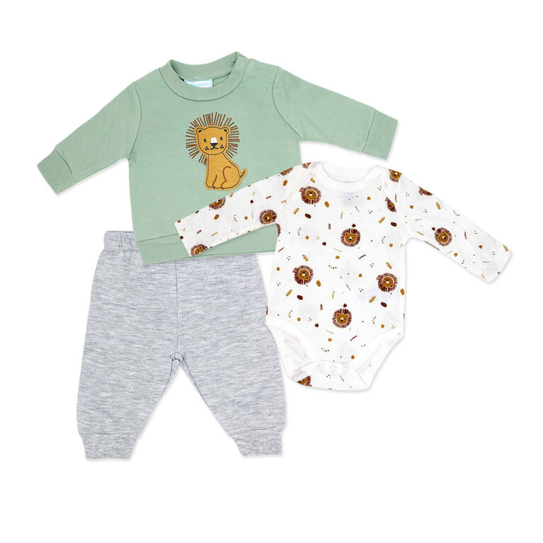Baby Mode Ensemble de jogging en polaire 3 pièces : lion vert 24M