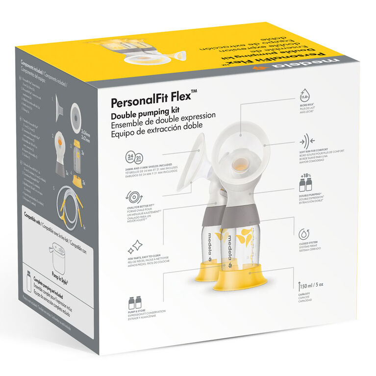 Ensemble d'expression double Medela PersonalFit Flex pour tire-laits électriques, compatible avec Pump In Style avec MaxFlow