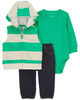 Carter's Three Piece Rugby Stripe Little Vest Set Green NB
