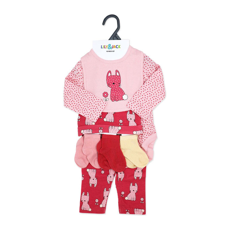 Lily & Jack Girl's 10 Piece Set: Pink Kitty Newborn