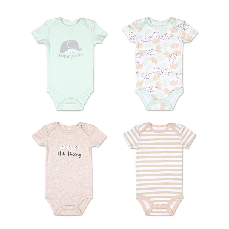 Koala Baby 4 Pack Short Sleeved Bodysuit, Elephant, 6-9 Months