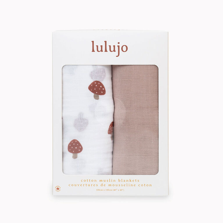 Lulujo - Cotton Muslin Swaddles 2 Pack - Mushroom + Sand