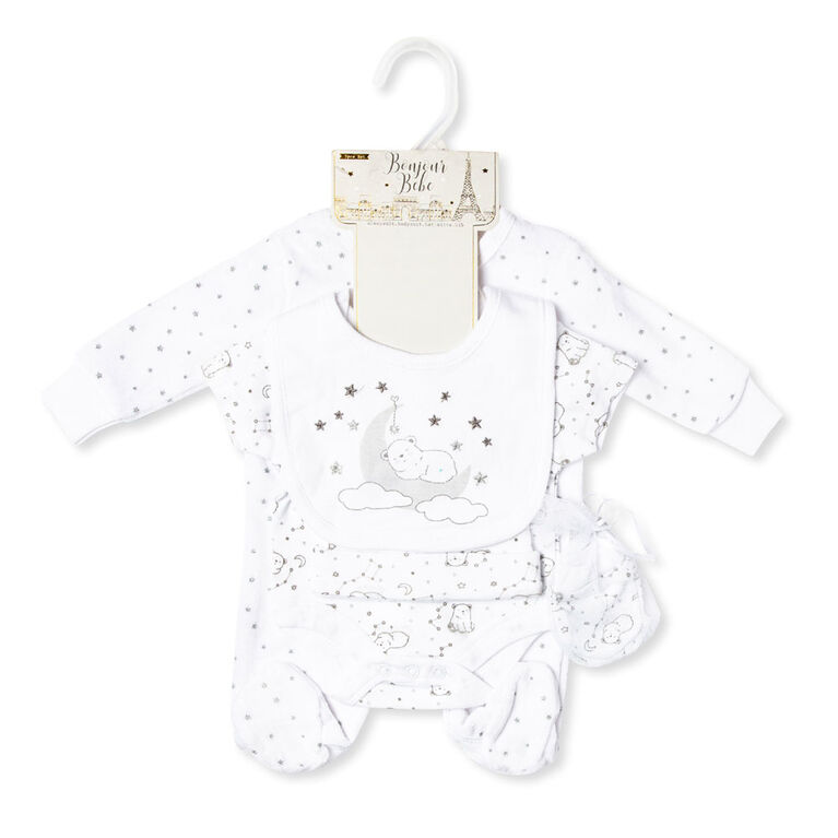 Bonjour Bebe - Bear 5-Piece Velour Gift Set - English Edition - 3-6 Months