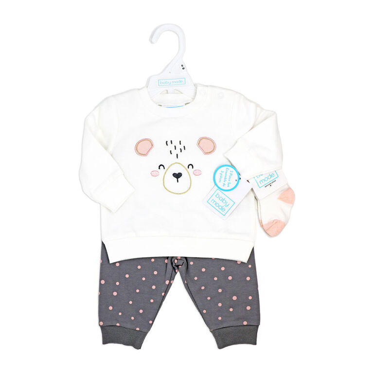 Baby Mode Grey Bear 2-Piece Jogger Set