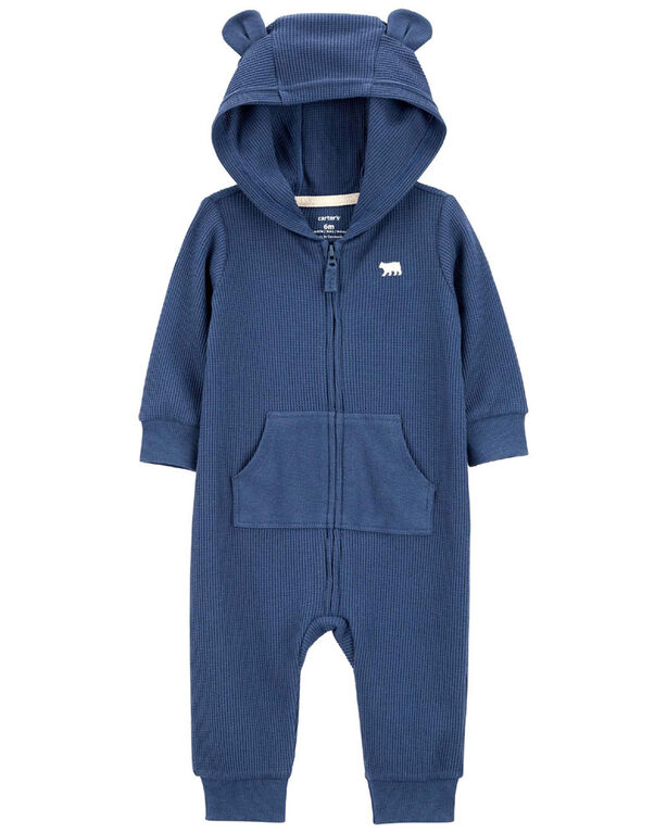 Carter's Zip Up Hooded Thermal Jumpsuit Blue  Newborn