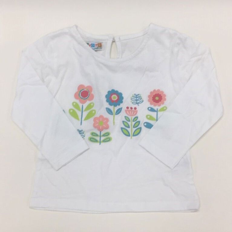 Coyote and Co. T-shirt manches longues à fleurs - Blanc - de 6 à 9 mois.