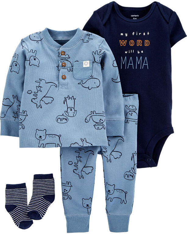 Carter's 4-Piece Animal Take-Me-Home Set Blue - 6 Months