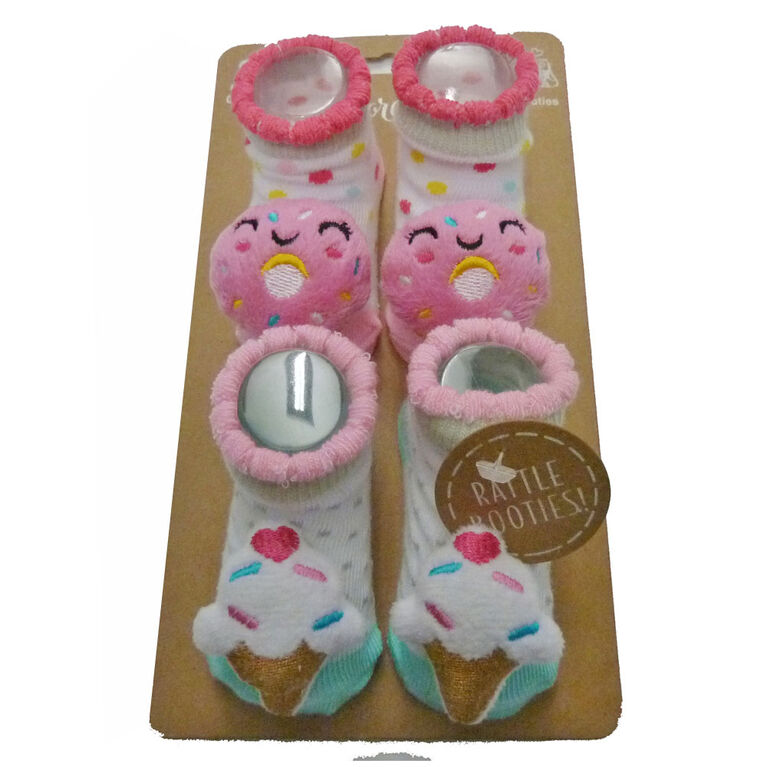 So Dorable 2 Pack Rattle Booties With 3D Icons -  Donut / Ice Cream 0-12M