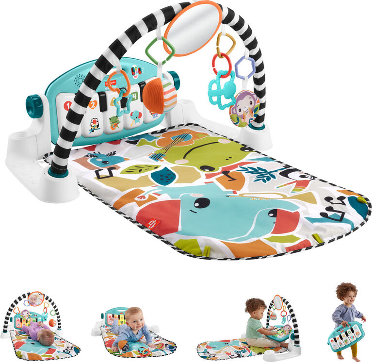 Fisher-Price Glow and Grow Kick & Play Piano Gym Baby Playmat with Musical Learning Toy, Blue