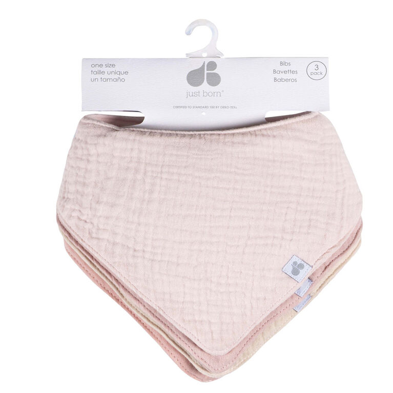 Just Born - Lot de 4 Bavoirs Bandana en Mousseline - Rose