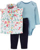 Carter’s 3-Piece Floral Vest Set - Blue, Newborn