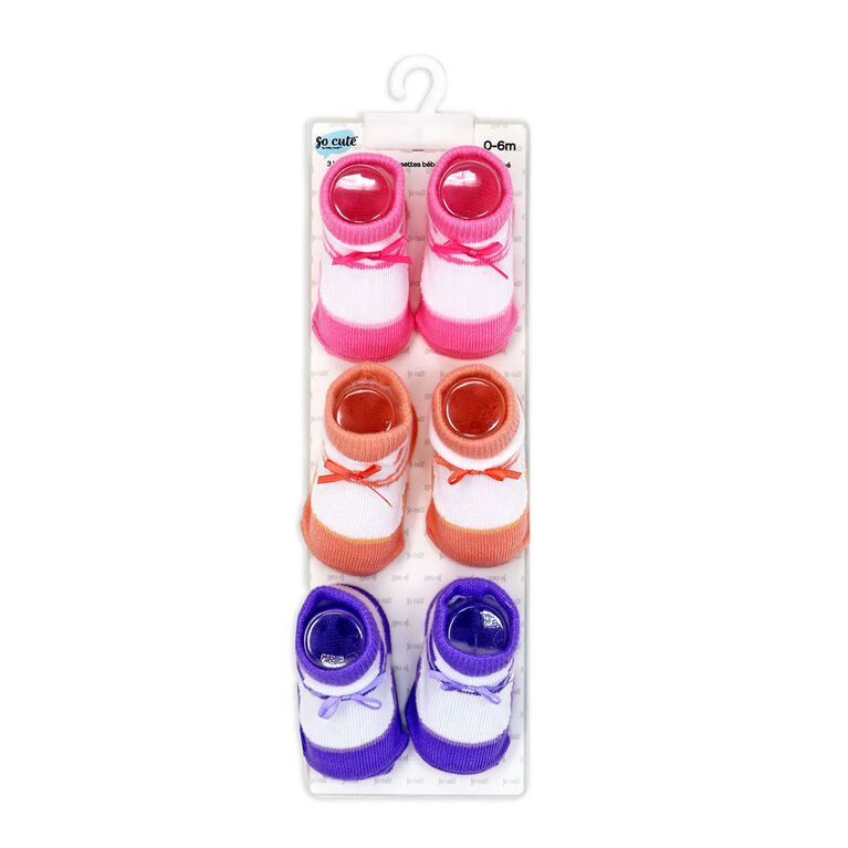 So Cute by Baby Mode 3 Pairs Crew Sock: Ballet Slippers with 3D Bows